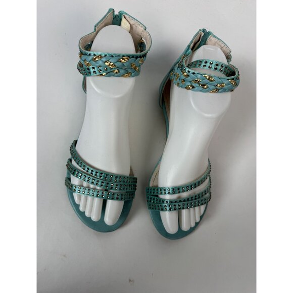 Turquoise Ankle Wrap Sandals With Gold Studs Size 7 By Mochi - Picture 15 of 16